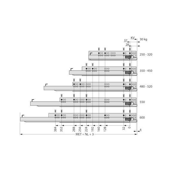 DYNAMOOV FRENLİ ÇİFT AÇIL.RAY 30KG-400MM